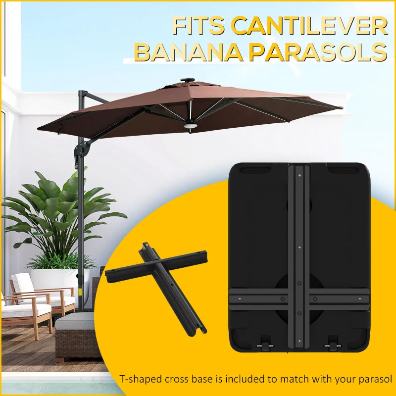 Heavy Duty Plastic Cantilever Umbrella Stand with Wheels, Water and Sand Filled - Black