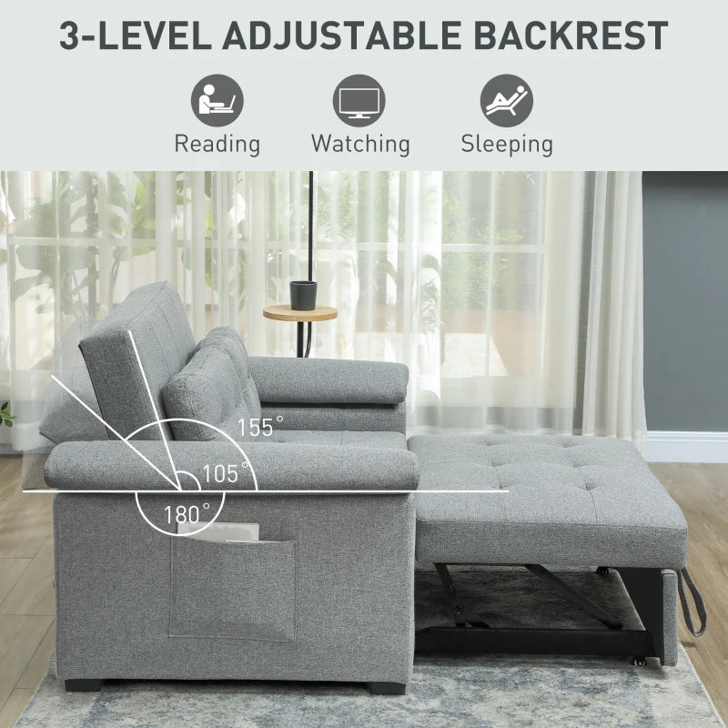 Fabric 2-Seater Click Clack Sofa Bed with Pocket Springs, Cushions and Side Pockets for Living Room