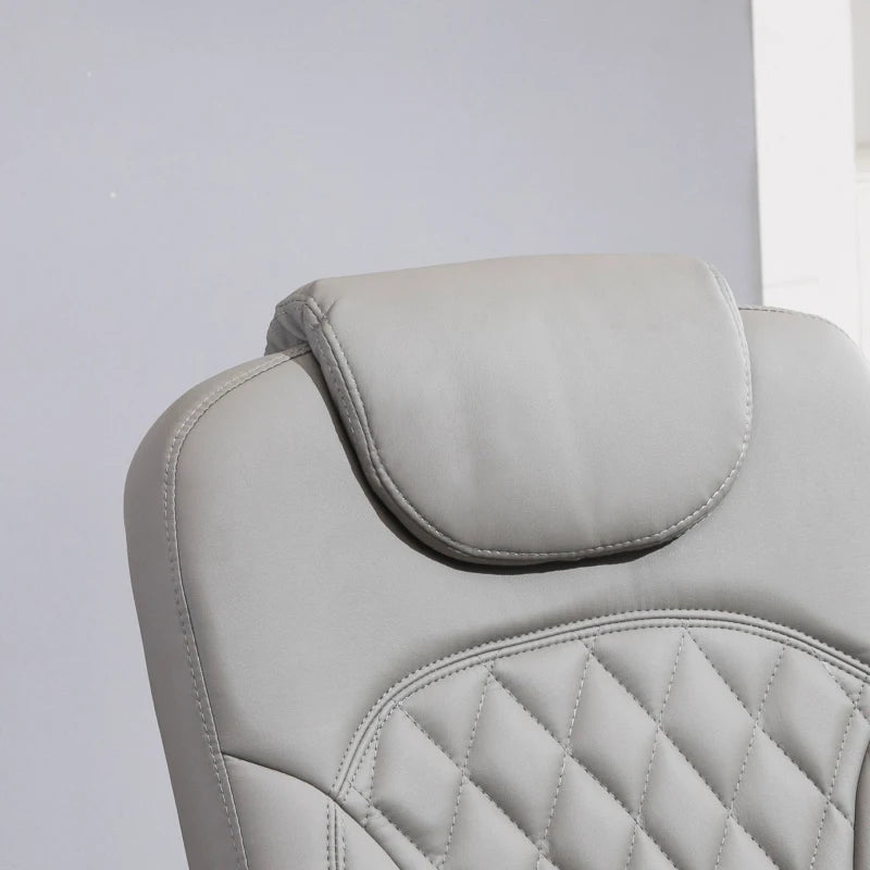 Comfortable PU Recliner Chair with Footrest and Headrest, Stylish Round Wooden Base for Living Room, Bedroom, or Office, Grey