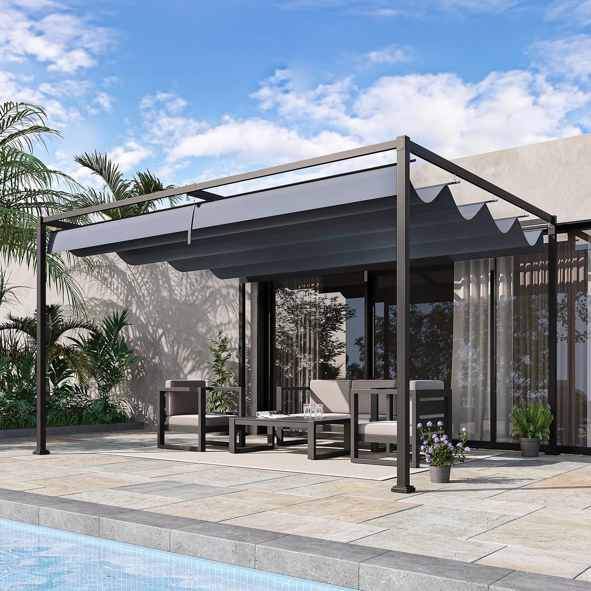 4m x 3m Dark Grey Metal Rectangular Pergola