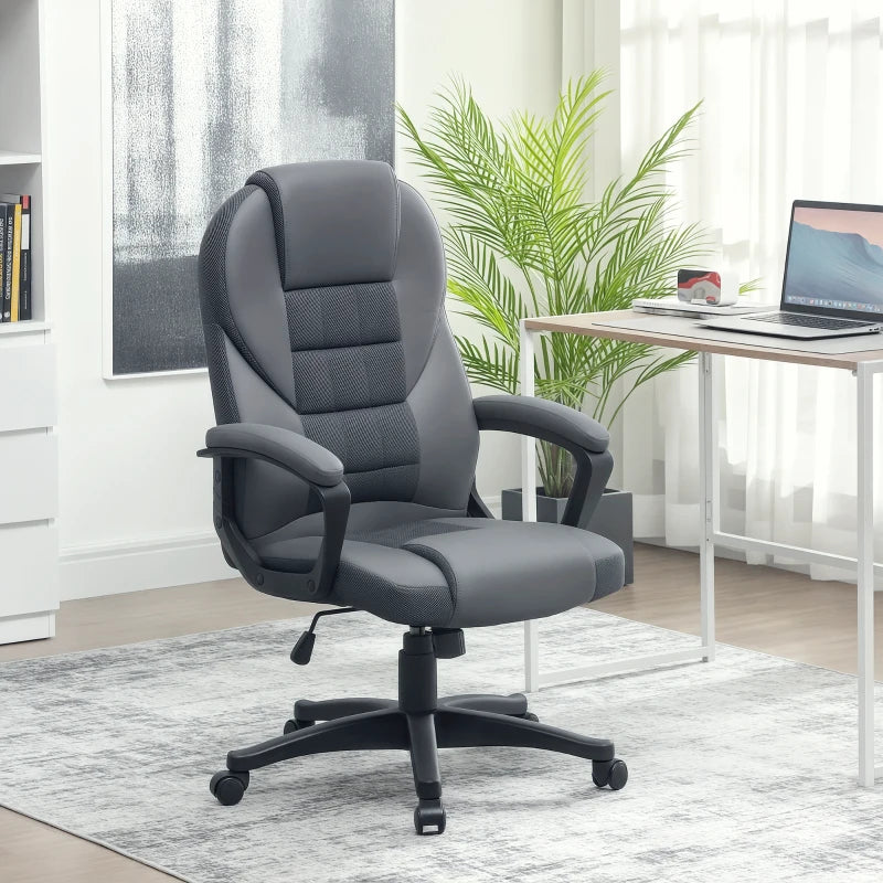 Charcoal Grey Faux Leather Office Chair - Ergonomic Design, Adjustable Height, Stylish Comfort for Home & Office Use