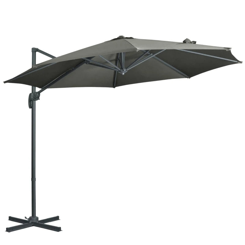 Grey 3x3m Cantilever Garden Umbrella with 360° Rotation and Tilt