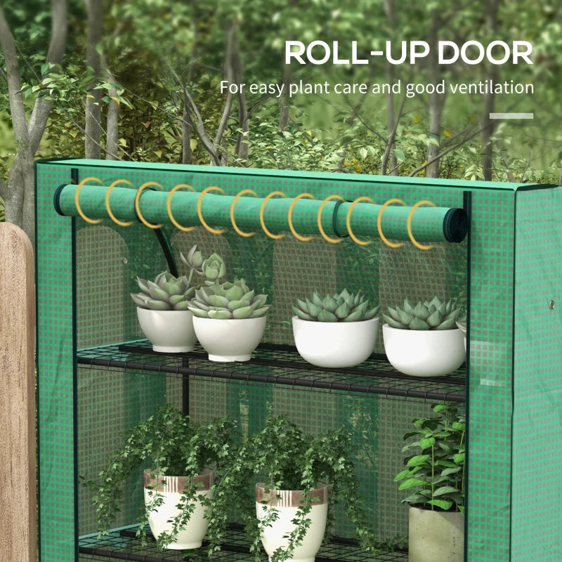 Portable Green 4-Tier Mini Greenhouse with Roll-Up Door, 170x120x50cm