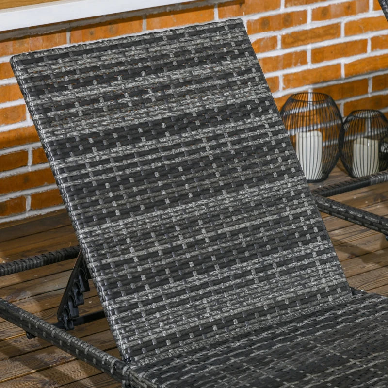 Grey Rattan Reclining Sun Loungers Set with Cushions - 2 Pack