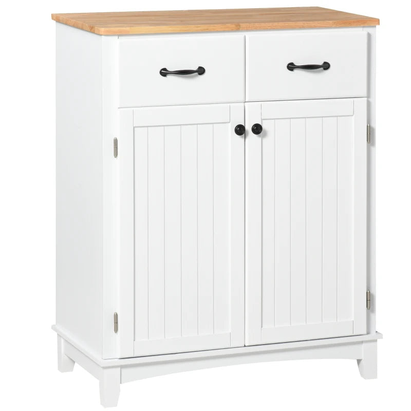 Modern White Wooden Kitchen Cupboard - Stylish Storage Cabinet with 2 Drawers for Dining & Living Room Tableware Organization
