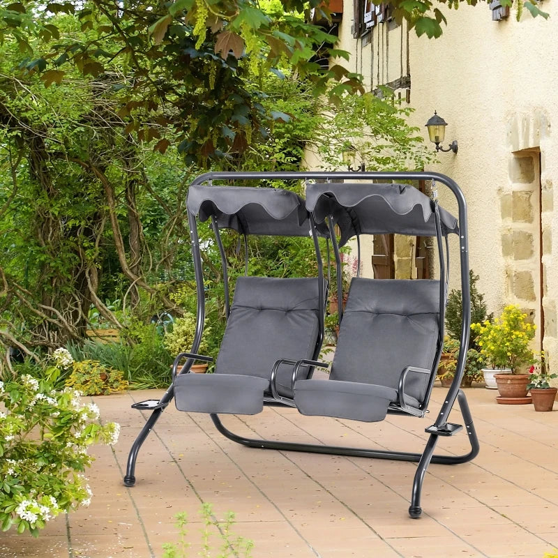 Grey Garden Swing Chair Set with Canopy and Cushions