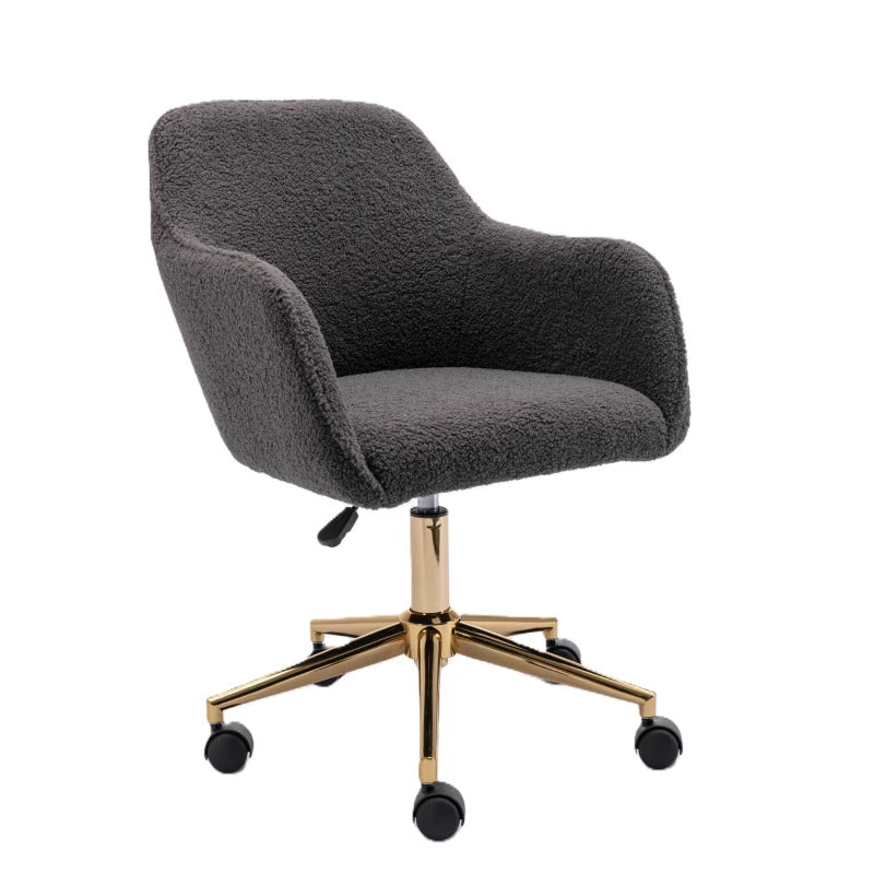 Adjustable Height Ergonomic Swivel Executive Office Chair with Gold Legs & Backrest - Dark Gray, 58x58x86 cm
