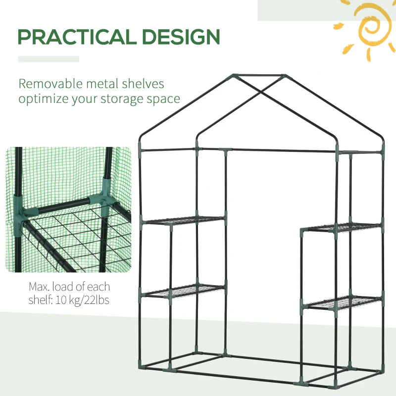 Portable Green Gardening Plant Grow House with 2 Tier Shelf, Greenhouse 141x72x191cm