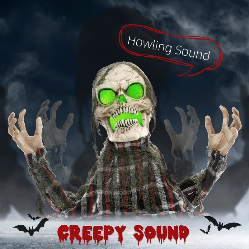 70cm Groundbreaker Skeleton Halloween Animatronic with Glowing Eyes - Spooky Outdoor Decoration for Haunted House