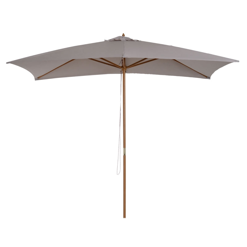 Wooden Garden Parasol Umbrella - Light Grey 2 x 3m Outdoor Sun Shade