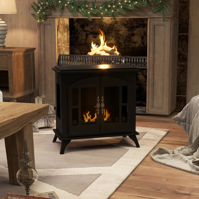 Freestanding Bioethanol Fireplace Stove with Stainless Steel Snuffer 0.9L Tank Indoor Use Black