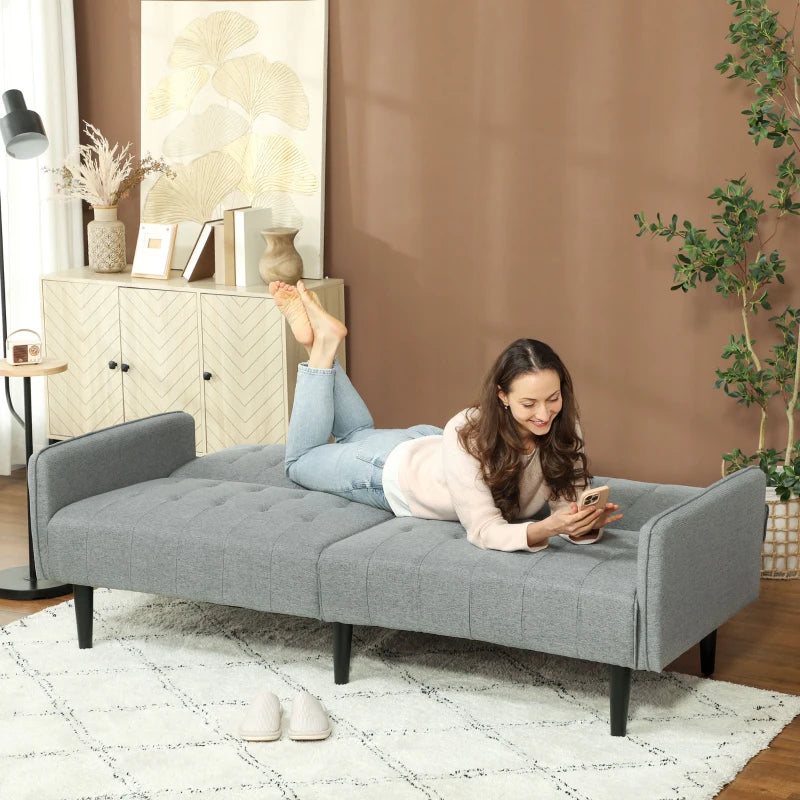 Light Grey Three-Seater Sofa Bed with Cupholders for Comfort and Style