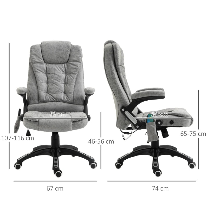 Vinsetto Heated Massage Recliner Chair - 6 Massage Points, 360° Swivel, Microfiber Office Chair, Grey Comfort