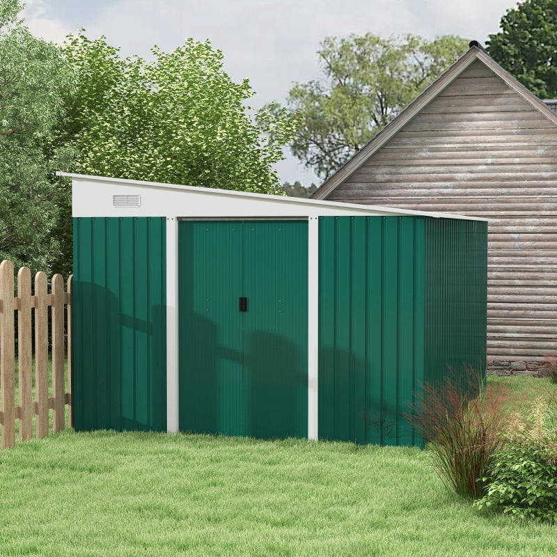 11.3ft x 9.2ft Green Garden Shed With Double Sliding Doors and 2 Air Vents