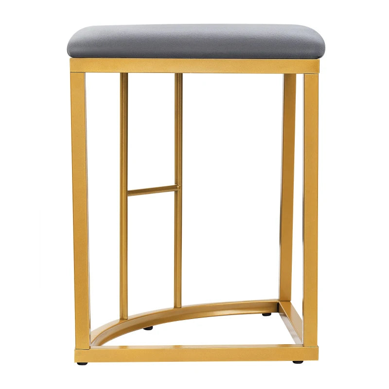 Modern Gold Dining Table Set with 4 Small & 2 Large Stools, Steel Frame, 140x70x76 cm, 120 kg Capacity
