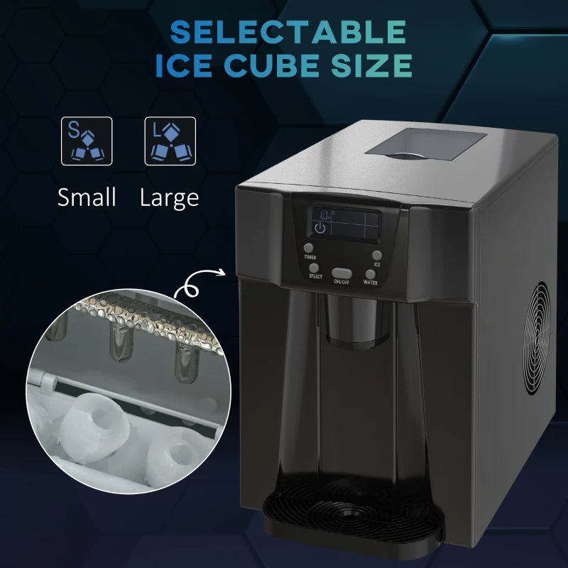 3L Ice Maker & Water Dispenser - 12kg Daily, 9 Ice Cubes in 6-10 Mins, Compact Black Ice Machine