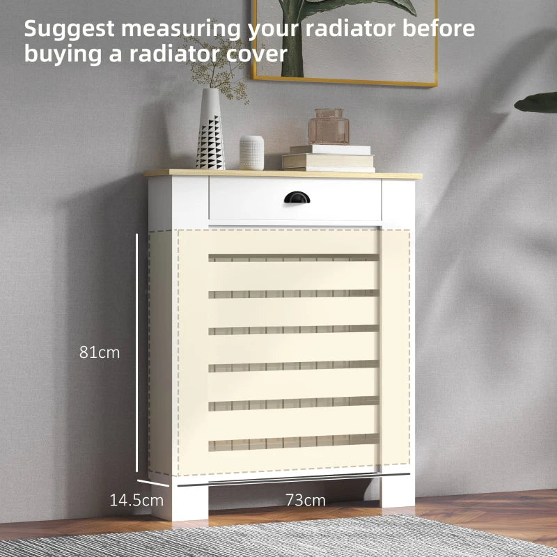 Elegant White Radiator Cover with Drawer 95.5H x 78Wcm for Home Decor