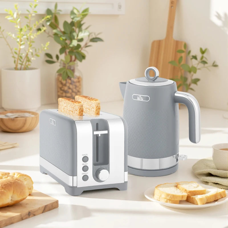 Sleek Grey Textured Kettle and Toaster Set - Modern Kitchen Appliances for Stylish Home Decor