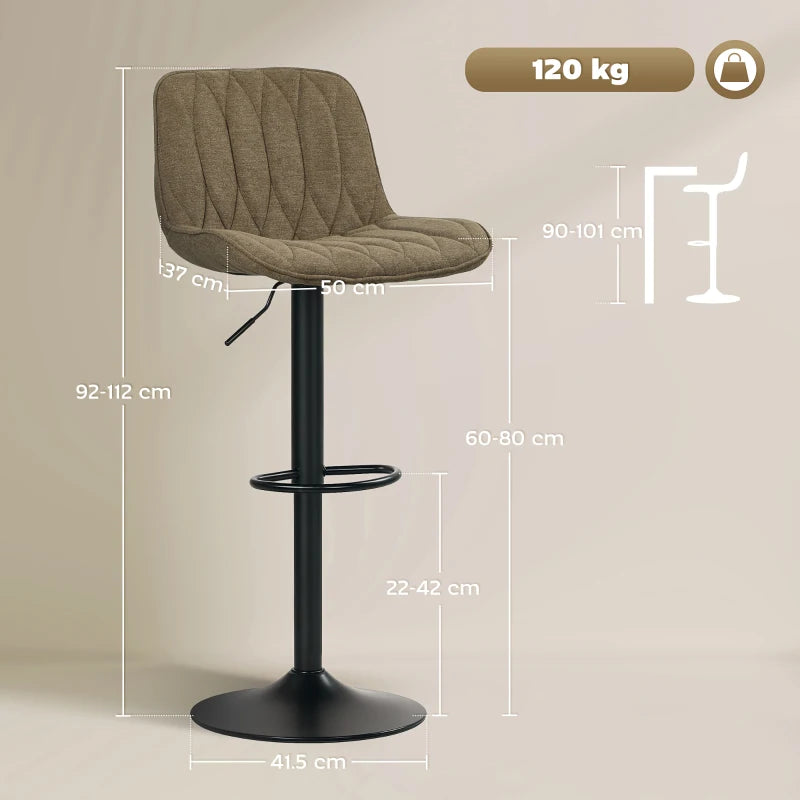 Set of 2 Stylish Brown Linen-Look Bar Stools - Modern Design for Kitchen & Dining - Comfortable Seating