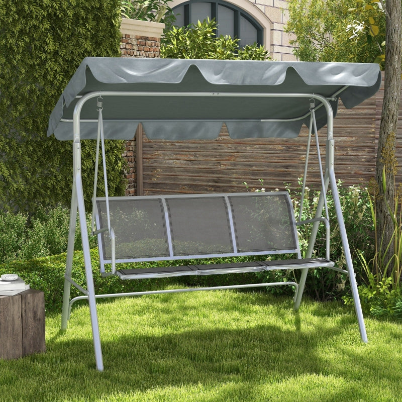 Light Grey Metal Garden Swing Chair, 3-Seater Patio Hammock Bench