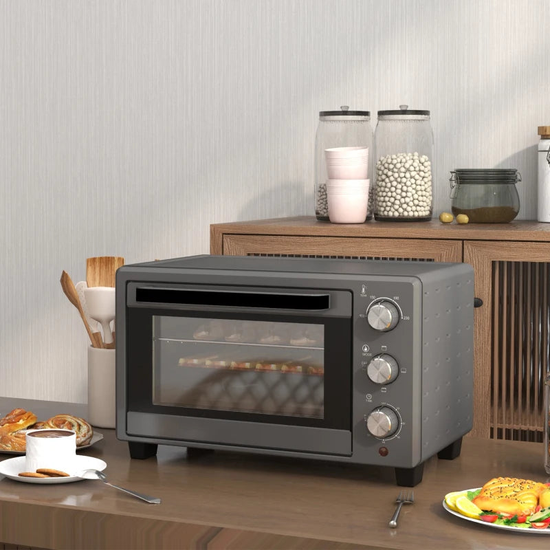 21L Mini Countertop Oven - Adjustable Temperature 100°C-230°C, Compact Grey Design for Efficient Cooking