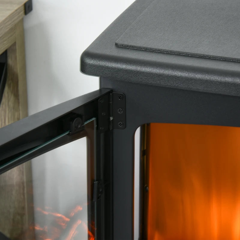 900W 1800W Freestanding Electric Fireplace Heater Adjustable Flame Tempered Glass Retro Design Safe Home Warmth