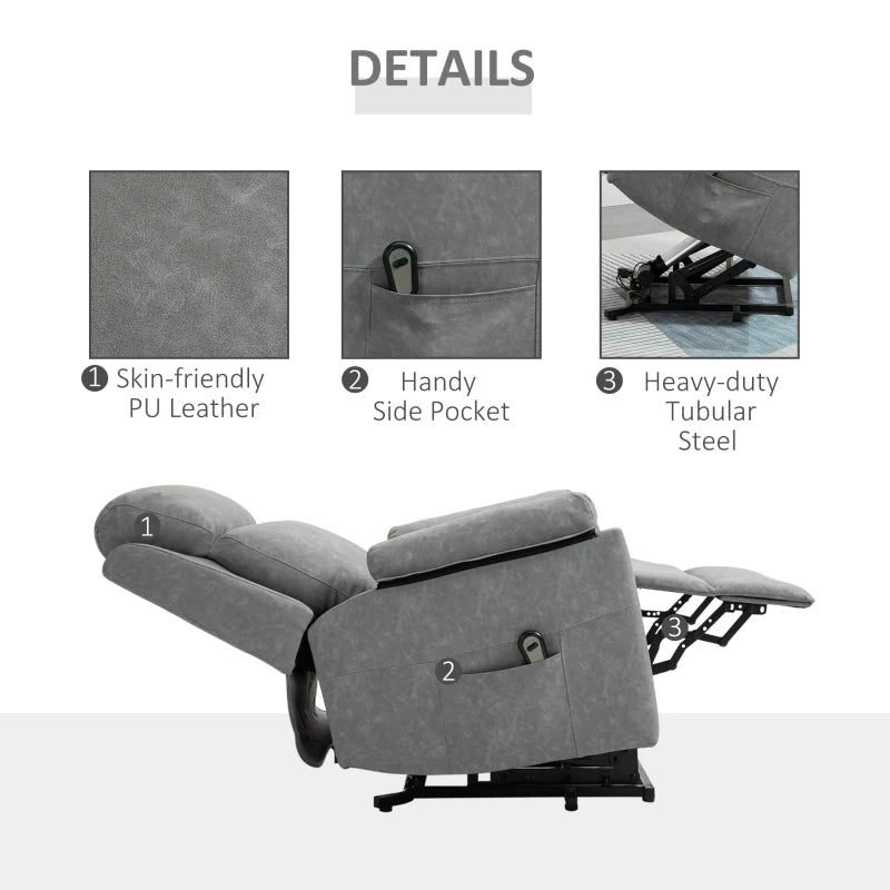 Grey Faux Leather 70° Electric Riser Recliner Chair for Ultimate Comfort and Support