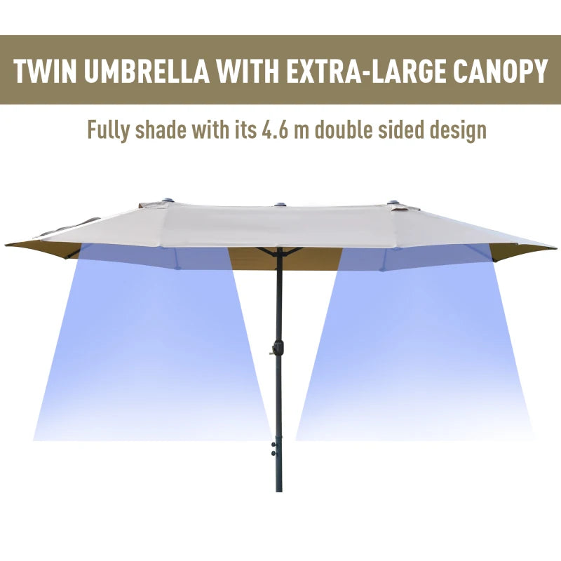 Khaki Double-sided Crank Sun Umbrella Canopy - 4.6M