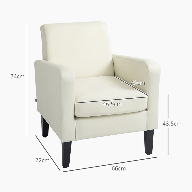 Modern Upholstered Accent Chairs with Rubber Wood Legs for Living Room and Bedroom in Cream White