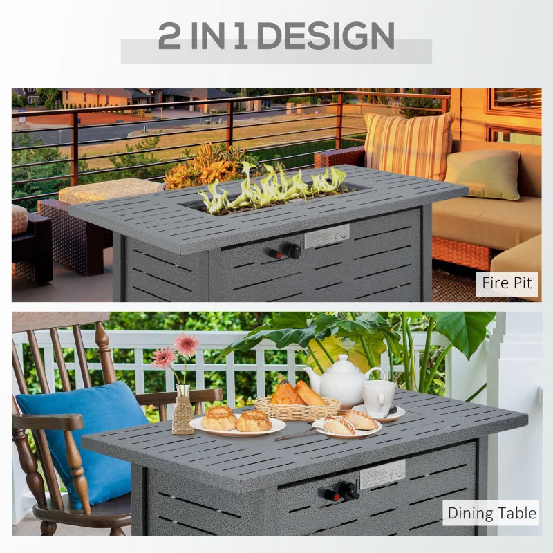 50000BTU Propane Gas Fire Pit Table - Smokeless Outdoor Patio Heater with Cover, Lava Rocks & Lid - 107cm Silver Grey