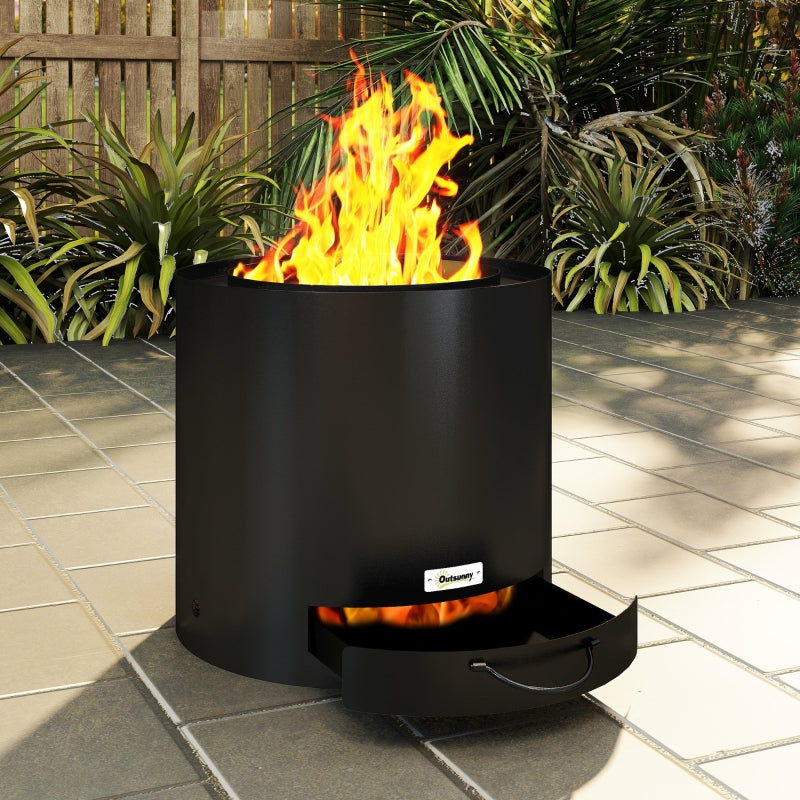 Black Metal Wood-Burning Fire Pit with Poker - Outdoor Patio Fire Bowl