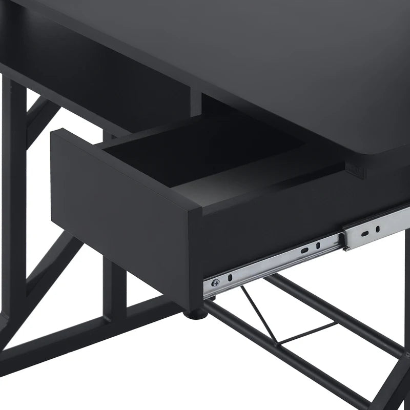 Modern Black Computer Desk with Display Stand, Sliding Keyboard Tray, and Host Box Shelf for Home Office Workstation