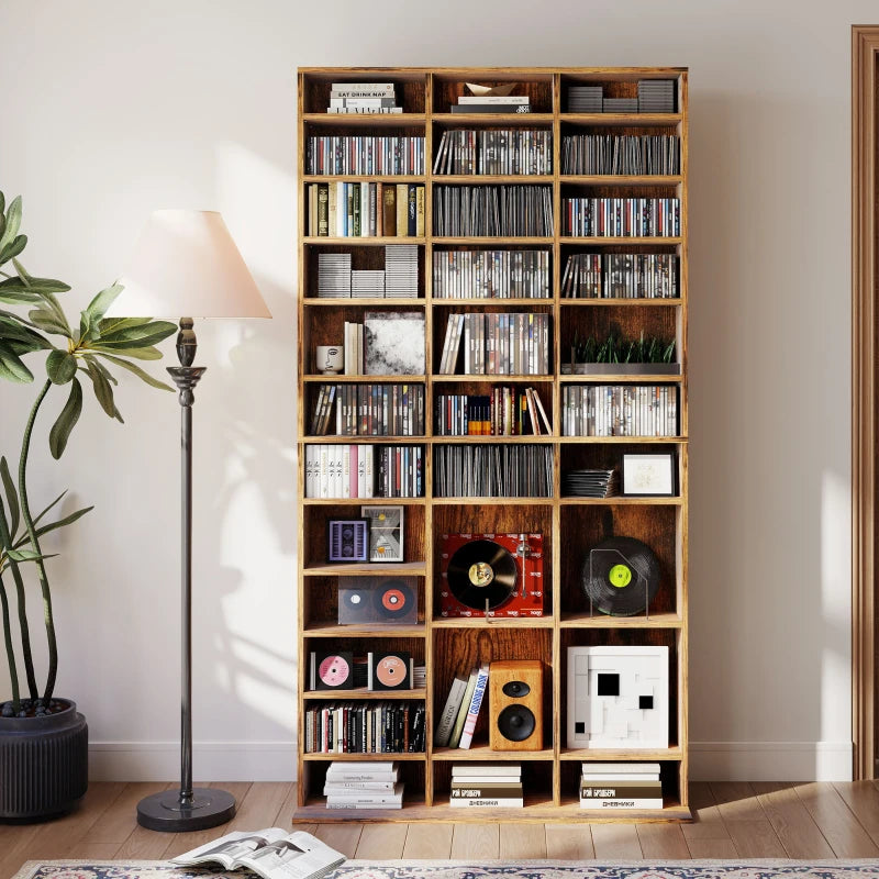 Rustic Brown CD Storage Unit with Adjustable Shelves - 102 x 195 cm - Stylish Media Organizer for Home