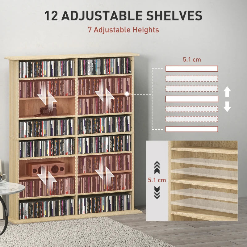 16-Compartment Media Shelf - Stylish Nature Wood Finish for Organizing DVDs, Games, and Books - Modern Home Storage Solution