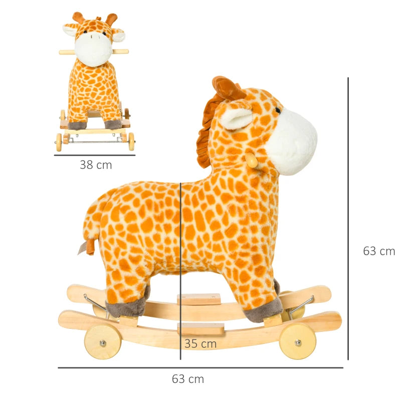 2-in-1 Kids Plush Rocking Horse Giraffe Ride-On with Wheels & Sounds - Wooden Base for Ages 3-6