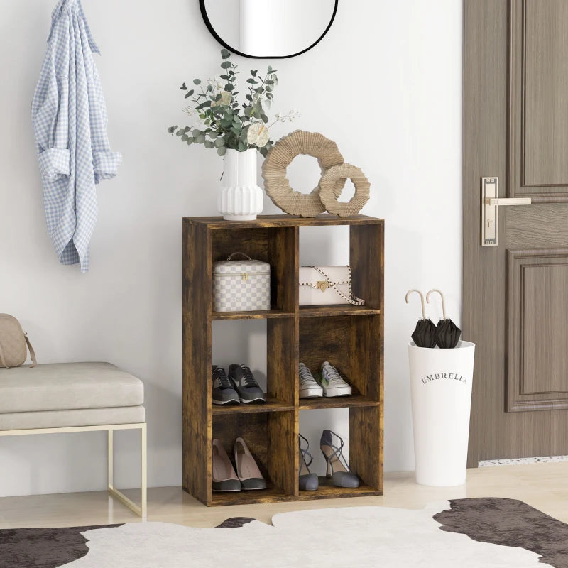 Rustic Brown 6-Cube Bookshelf - Stylish Storage Solution for Home, Office, or Living Room - Versatile Organizer