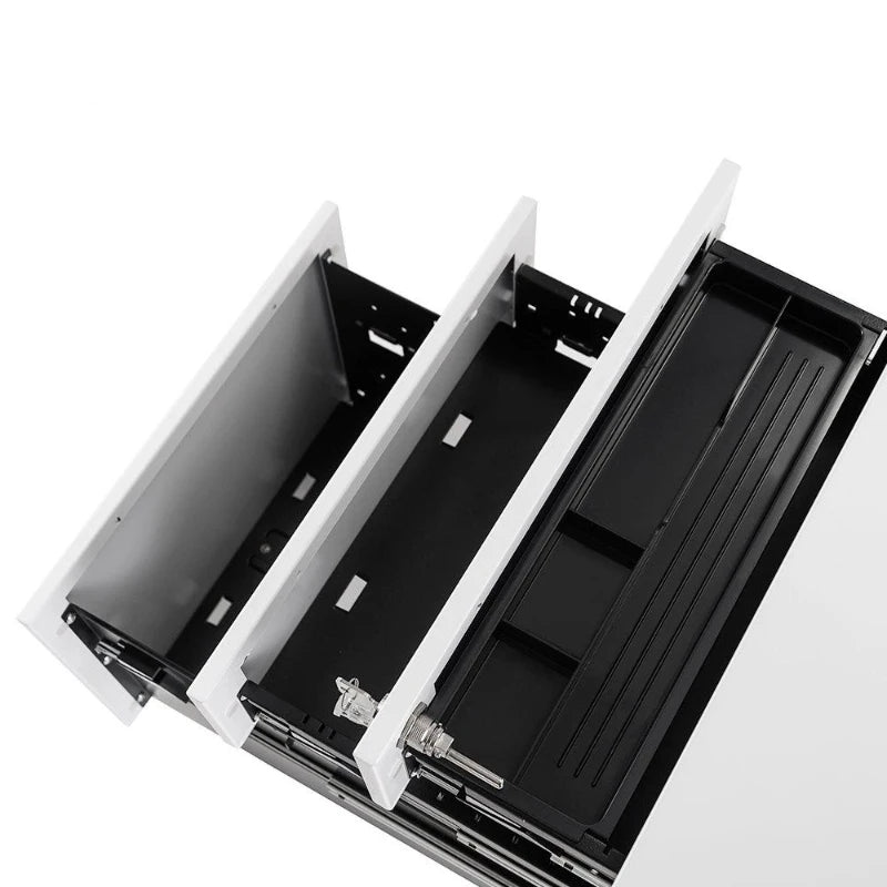 Lockable Mobile File Cabinet - 3 Drawer Steel Pedestal on 5 Casters, Secure Storage with Keys, 39x52x60 cm, White