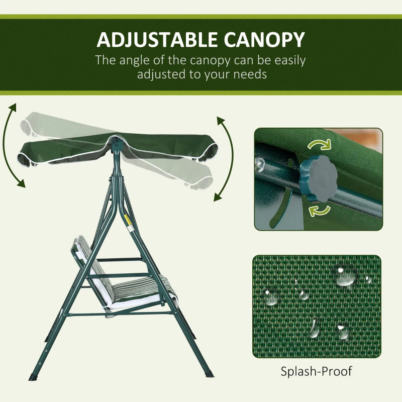 Green 3-Seat Garden Swing Chair with Adjustable Canopy