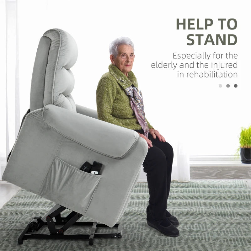 Electric Power Lift Recliner Chair with Vibration Massage, Remote Control and Side Pockets in Grey