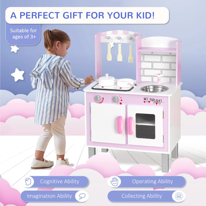 Kids Pretend Kitchen Playset with Cooking Toy Accessories - Fun Pink Role Play Set for Creative Young Chefs