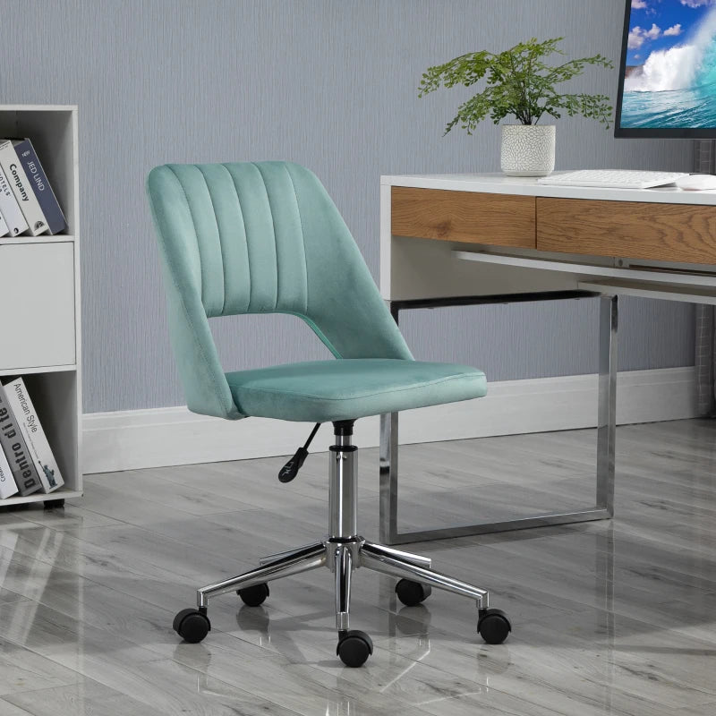 Vinsetto Green Velvet Mid Back Office Chair - Swivel Scallop Shape Computer Desk Chair for Home Study & Bedroom