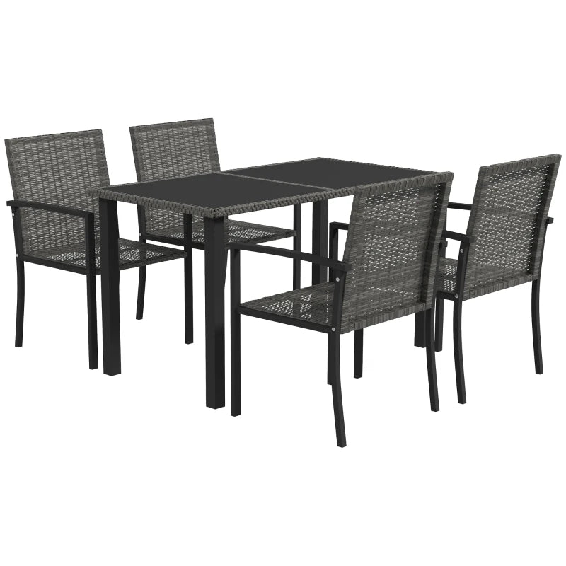 Grey 5-Piece Outdoor Patio Dining Set with Glass Tabletop and 4 Chairs