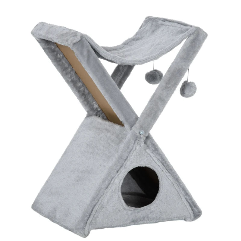 Two Tier Cat Tree for Indoor Cats - Plush Folding Activity Tower with