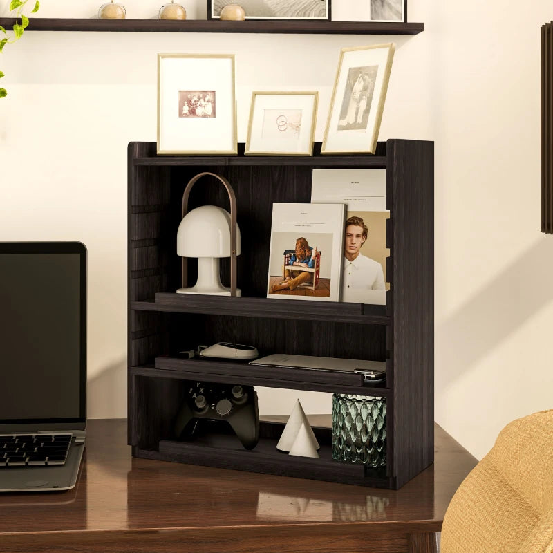 Stylish Four-Tier Desktop Organiser in Dark Brown - Perfect for Home Office, School, or Workspace Organization