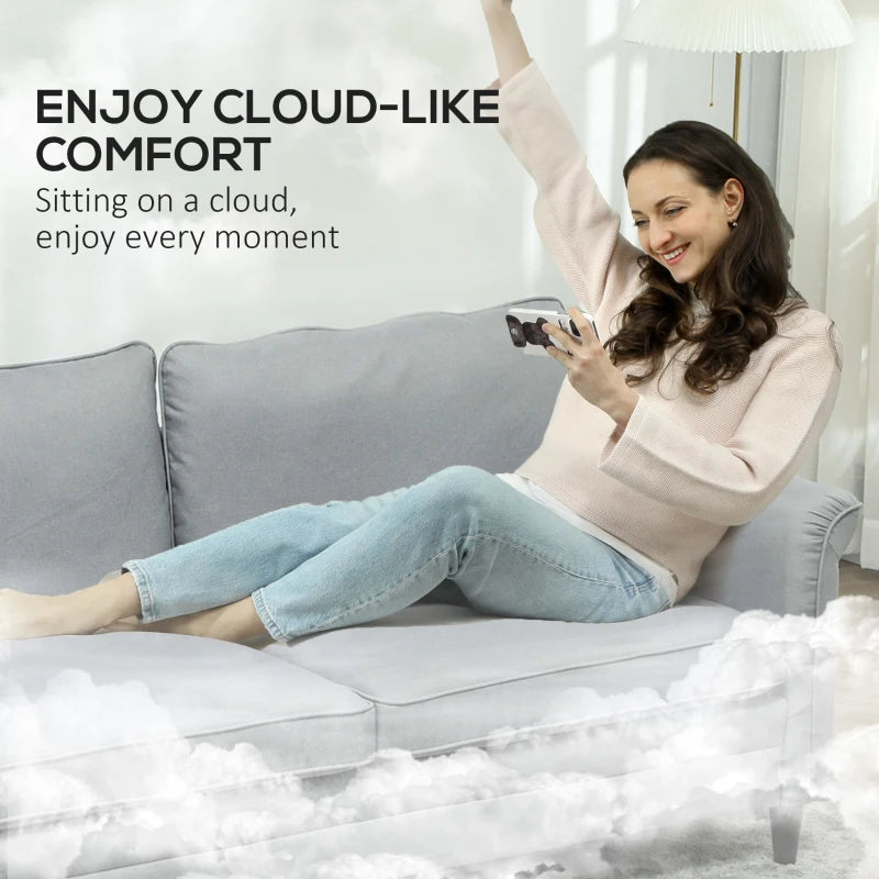 Modern 3-Seater Fabric Sofa with Spring Cushions and Rubber Wood Legs for Living Room or Bedroom