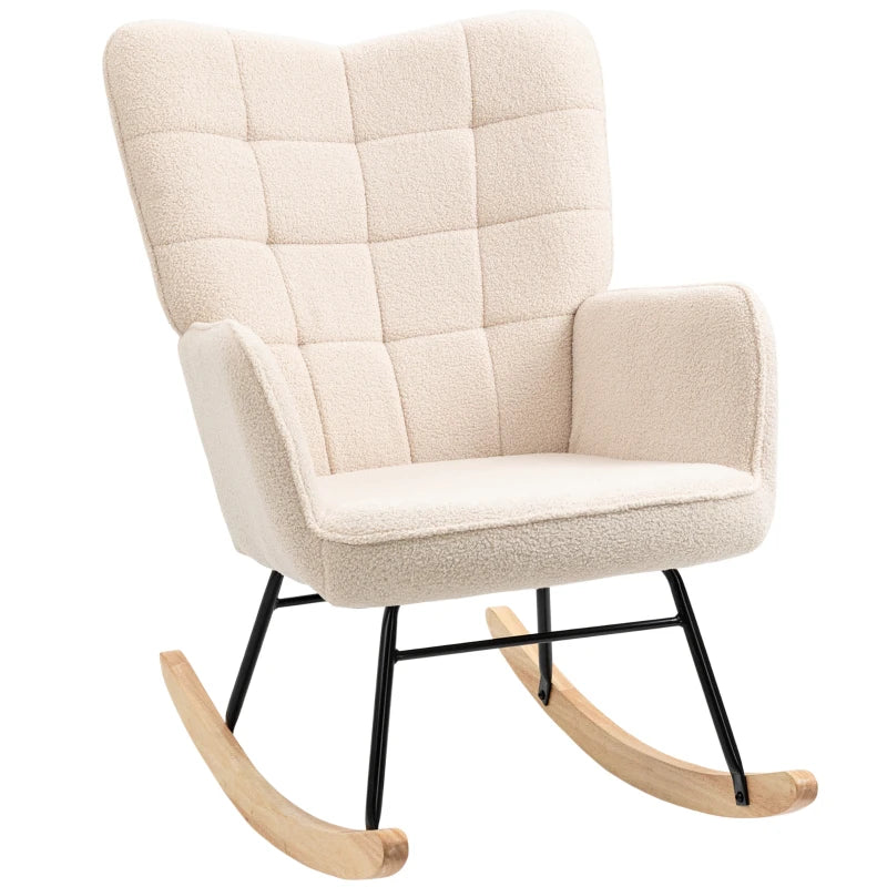 Berber Fleece Nursery Glider Rocker for Nursing and Relaxation, Wingback Rocking Chair in Beige for Living Room