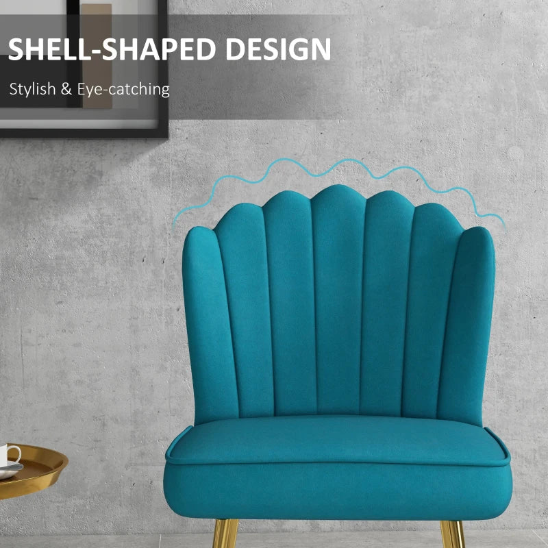 Luxurious Velvet-Feel Blue Shell Accent Chair - Stylish Home Decor for Living Room, Bedroom, and Office Seating
