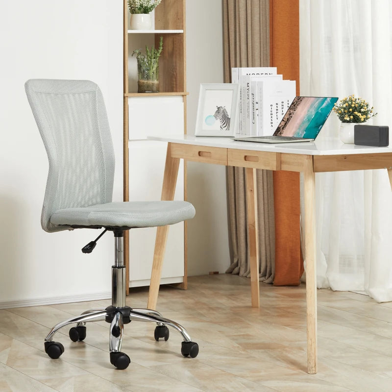 Armless Adjustable Office Chair with Rolling Wheels and Mesh Back for Home and Study Grey