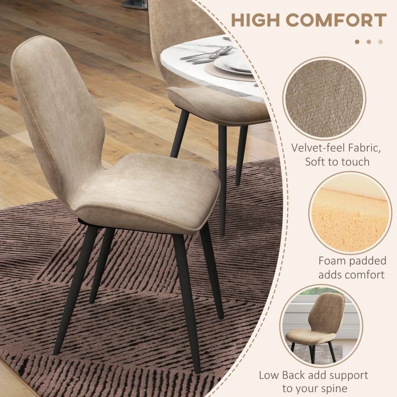 Light Brown Velvet Dining Chairs Set of 2 with Metal Legs - Stylish Dining Room & Living Room Seating
