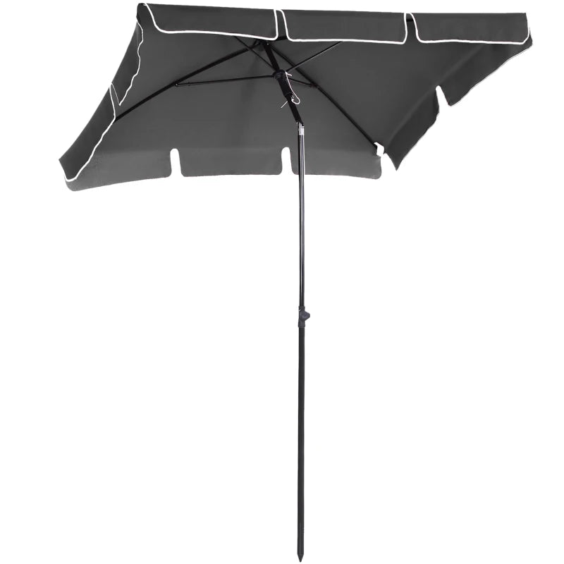 Grey Rectangular Ruffled Garden Parasol with Tilting Canopy